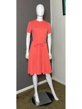 1960's Coral MOD Dress from Joan Curtis size M/L Belted A-line Fit and Flare